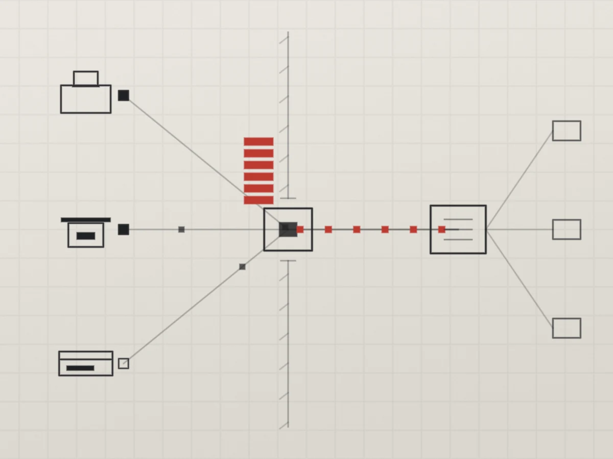 Cover art: devices on one side of a hatched trust boundary, the agent standing in its opening, holding work while the link to the controller is down.